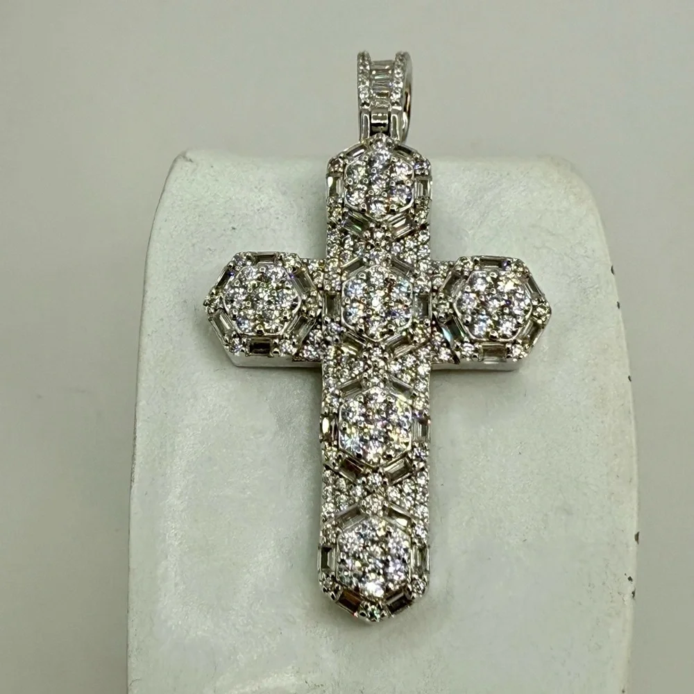 Sterling Silver CZ Cross Pendant – 3” Statement Design